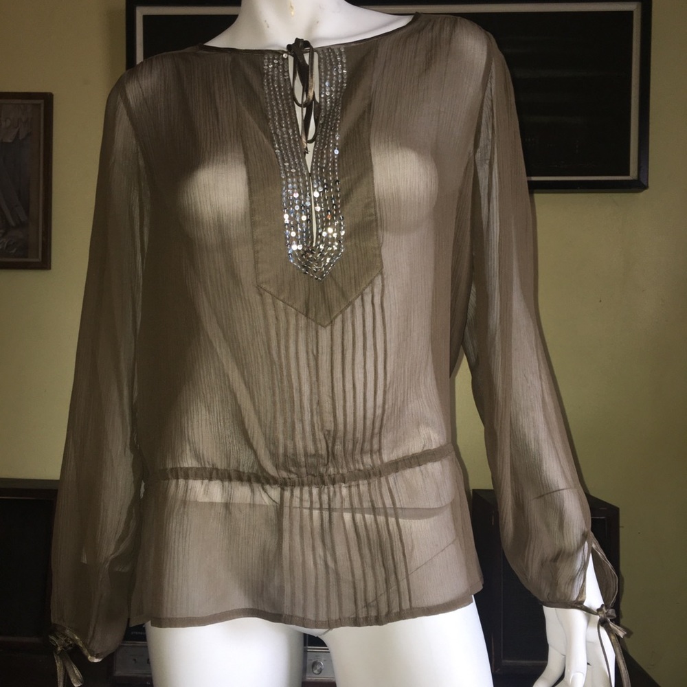 Ladies Silk boho sheer blouse With sequins cute